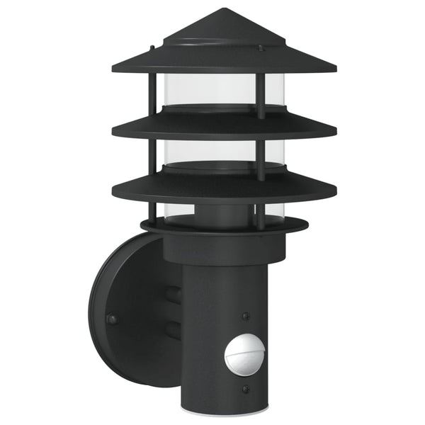 Schwarze Außenwandleuchte mit Sensor Hence (Edelstahl)
