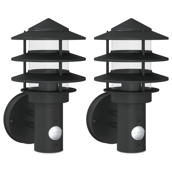 Schwarze Außenwandleuchten mit Sensor Hence (2 Stück Edelstahl)