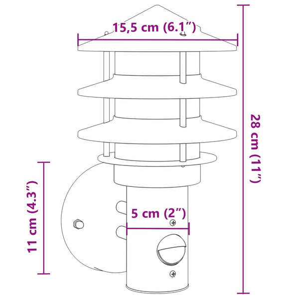 Schwarze Außenwandleuchten mit Sensor Hence (2 Stück Edelstahl)