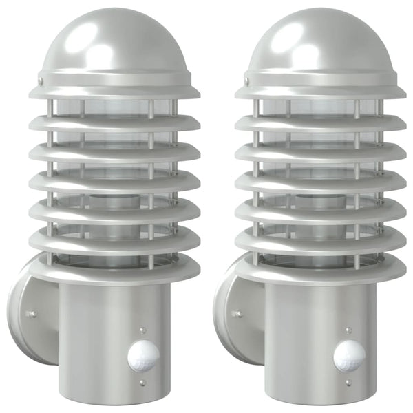 Silberne Außenwandleuchten mit Sensor Casiea (2 Stk. Edelstahl)