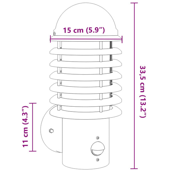 Silberne Außenwandleuchten mit Sensor Casiea (2 Stk. Edelstahl)