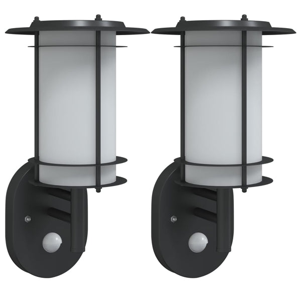 Schwarze Außenwandleuchten mit Sensor Solidea (2 Stück Edelstahl)