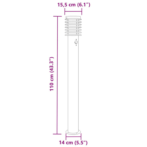 Hopea pylväsvalaisin liiketunnistimella Sila 110cm (teräs)