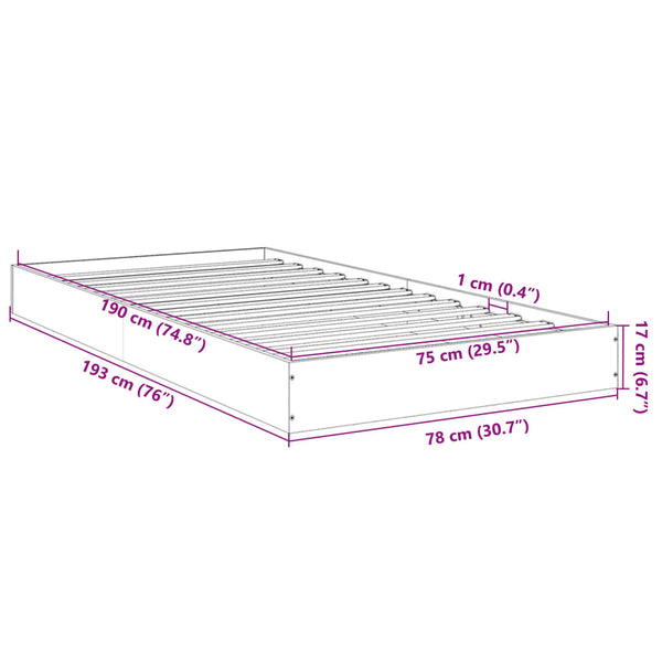Hegedus graues Bettgestell 75x190cm (Holz)