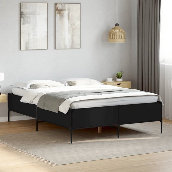 Schwarzes Cierra-Bettgestell 140x190cm (Metall und Holz)