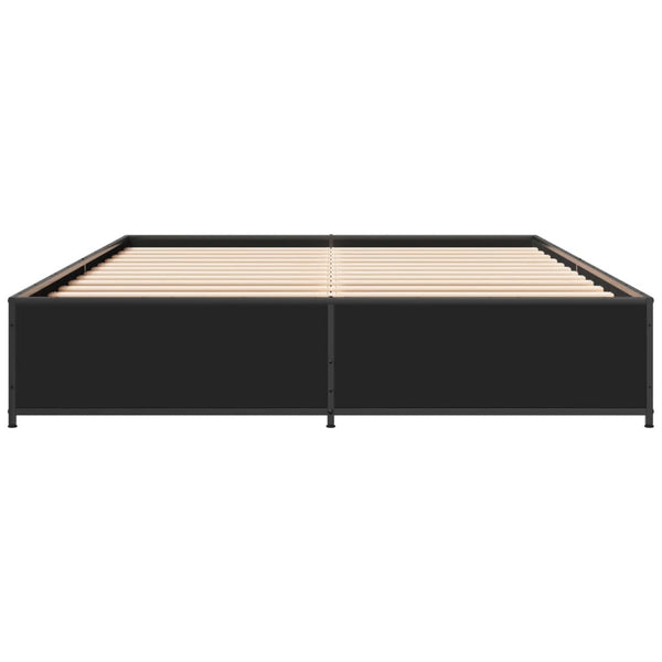Schwarzes Bettgestell Nerciu 140x190cm (Holz und Metall)