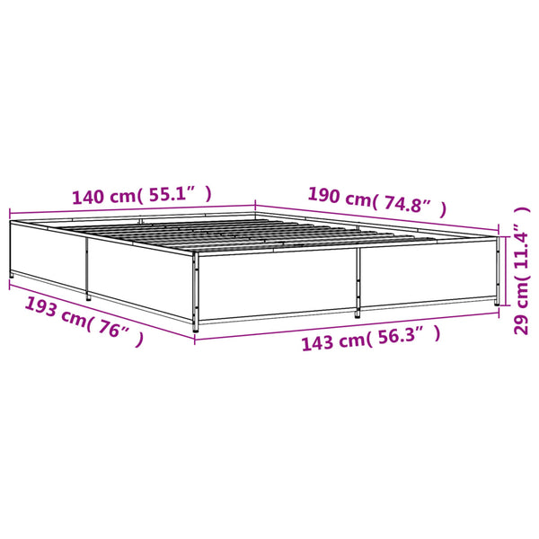 Schwarzes Bettgestell Nerciu 140x190cm (Holz und Metall)