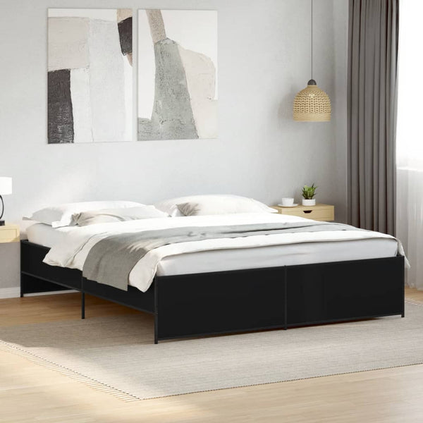 Schwarzes Bettgestell Gargelomina 200x200cm (Holz und Metall)