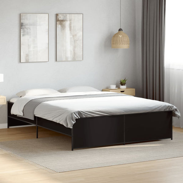 Schwarzes Bettgestell Gargelomina 160x200cm (Holz und Metall)