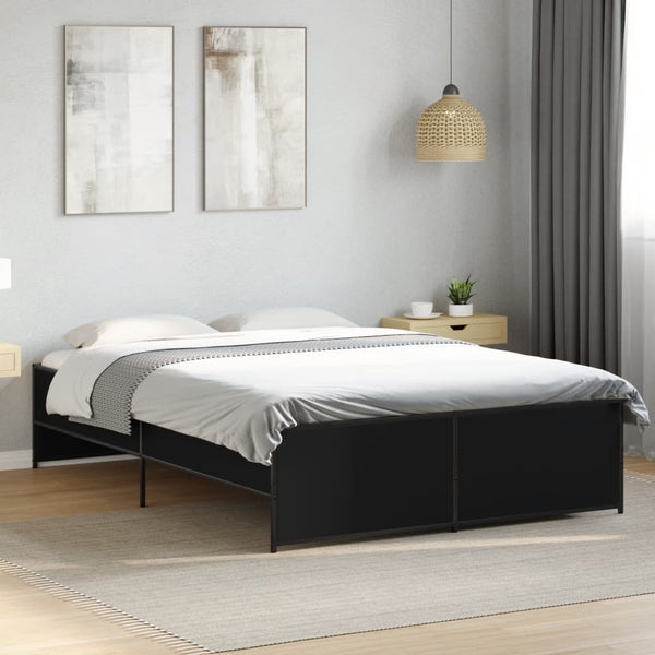 Schwarzes Bettgestell Gargelomina 120x200cm (Holz und Metall)