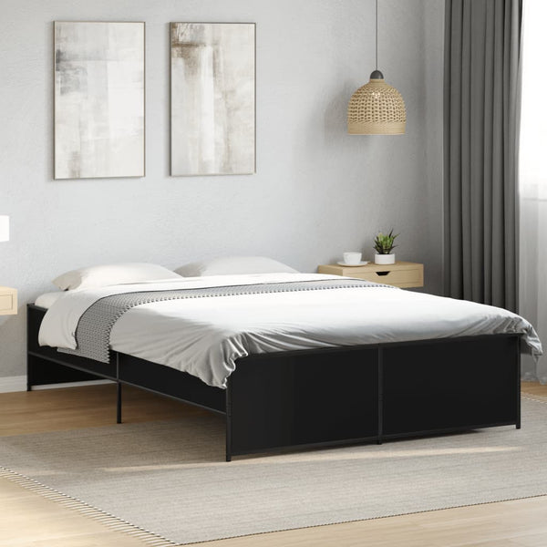 Schwarzes Bettgestell Gargeloma 140x190cm (Holz und Metall)