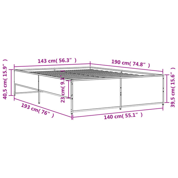 Graues Bettgestell Gargeloma 140x190cm (Holz und Metall)