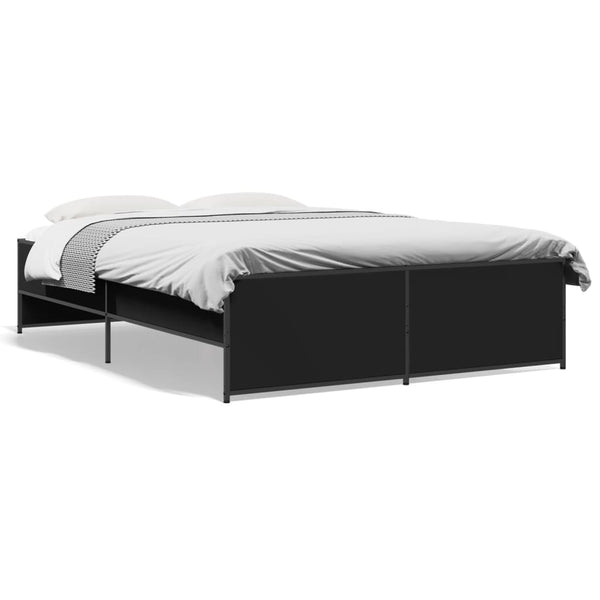 Schwarzes Bettgestell Gargeloma 135x190cm (Holz und Metall)
