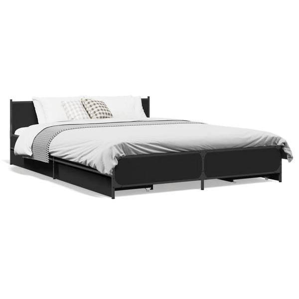 Schwarzes Bettgestell mit Schubladen Chesley 135x190cm (Holz)