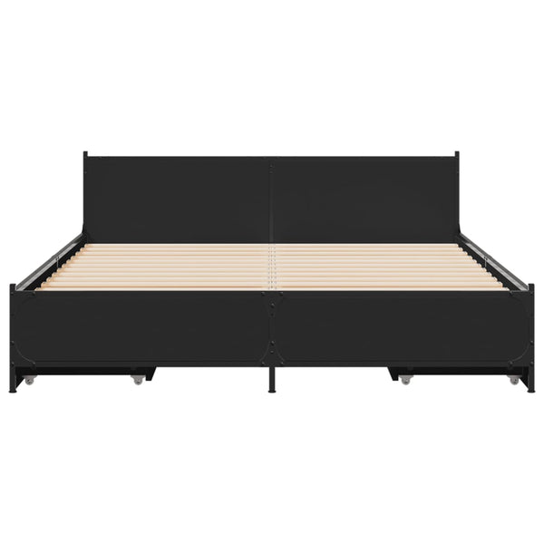 Schwarzes Bettgestell mit Schubladen Chesley 135x190cm (Holz)