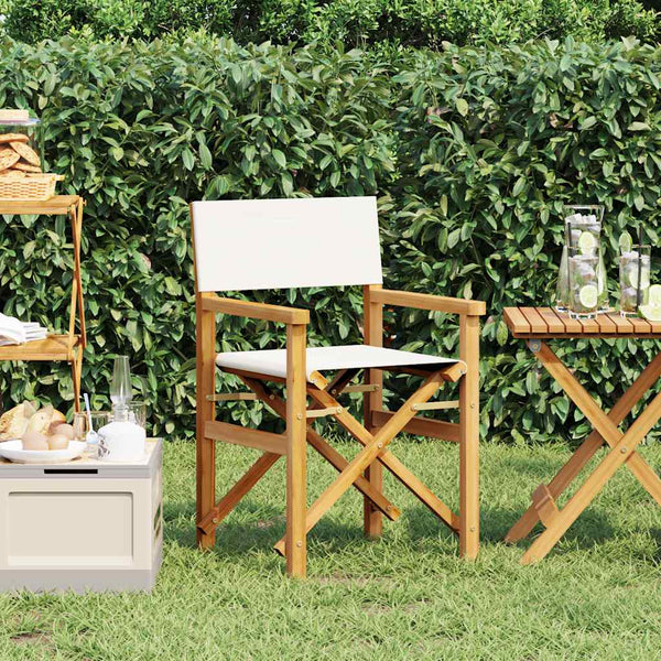 Cremefarbener Klappstuhl Mosnenilor (Teak massiv)