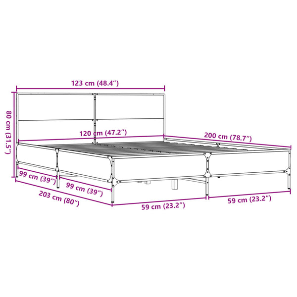 Graues Bettgestell Edidia 120x200cm (Holz und Metall)