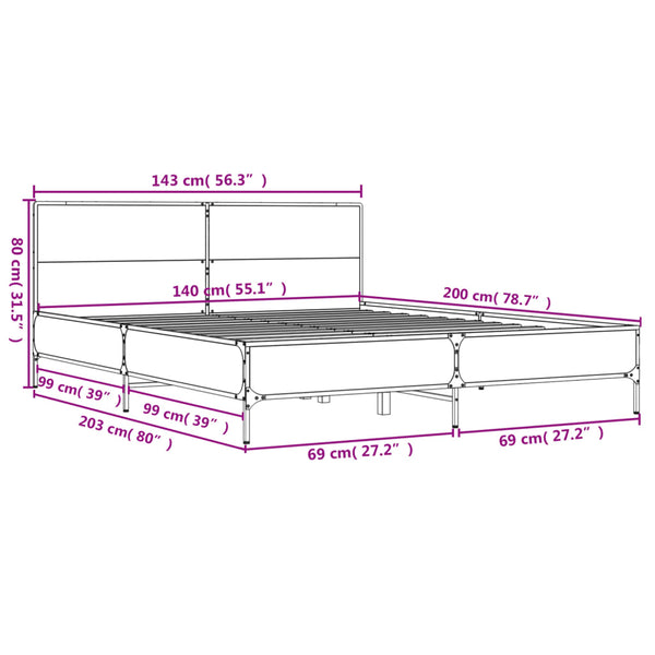 Schwarzes Bettgestell Edidia 140x200cm (Holz und Metall)