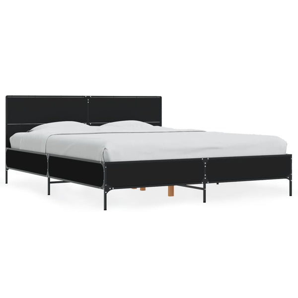 Schwarzes Bettgestell Edidia 150x200cm (Holz und Metall)