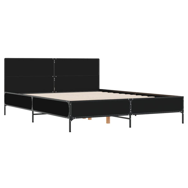 Schwarzes Bettgestell Edidia 150x200cm (Holz und Metall)