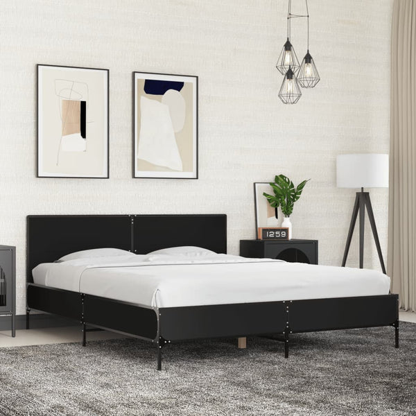 Schwarzer Bettrahmen Edidia 160x200cm (Holz und Metall)