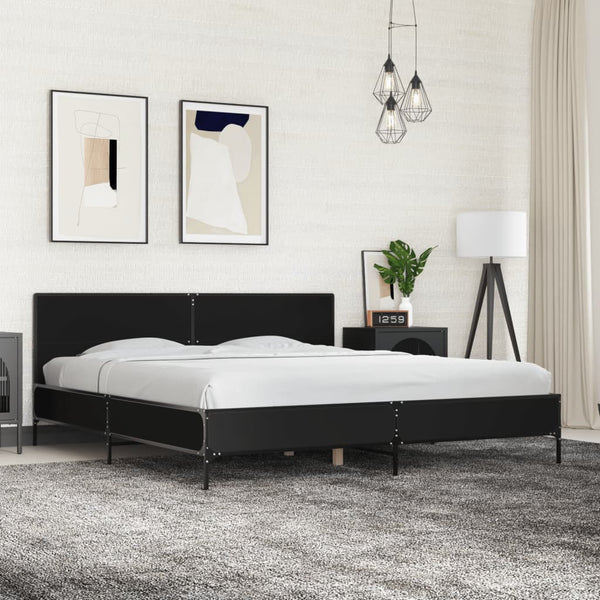 Schwarzes Bettgestell Edidia 180x200cm (Holz und Metall)