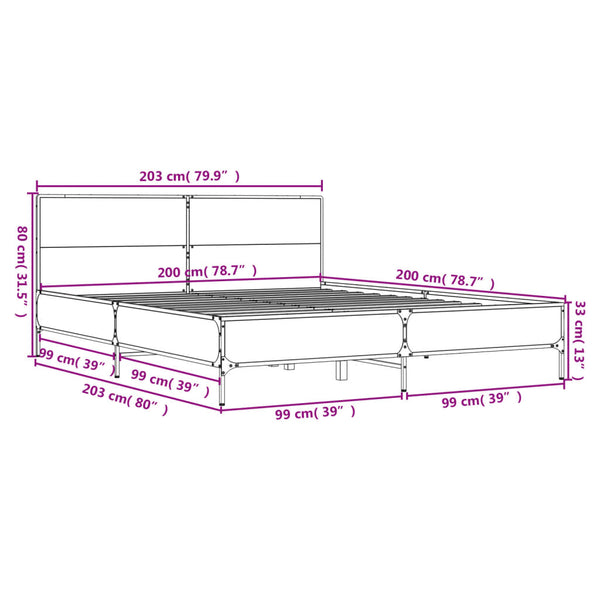 Graues Bettgestell Edidia 200x200cm (Holz und Metall)