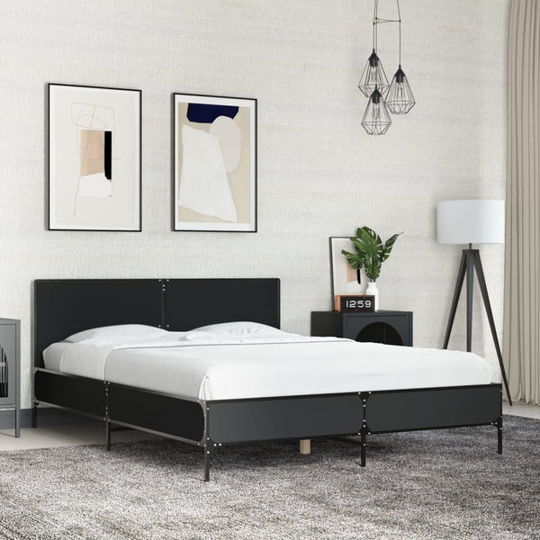 Schwarzes Bettgestell Edidia 120x190cm (Holz und Metall)
