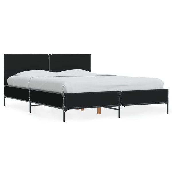 Schwarzes Bettgestell Edidia 135x190cm (Holz und Metall)