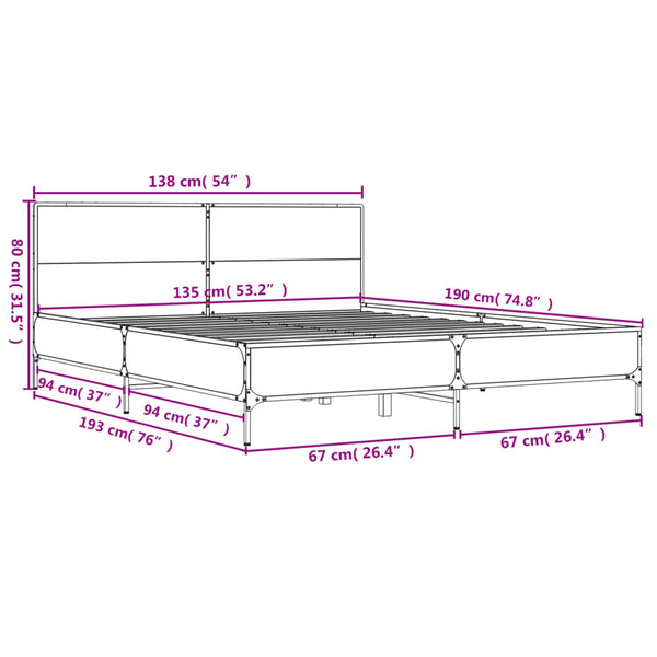 Schwarzes Bettgestell Edidia 135x190cm (Holz und Metall)