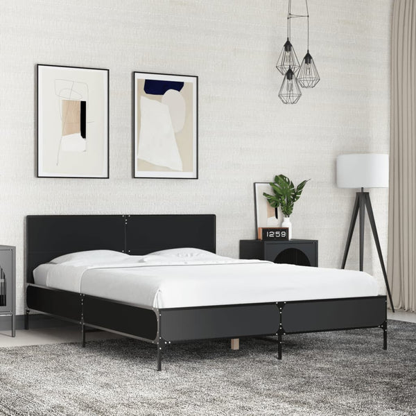 Schwarzes Bettgestell Edidia 140x190cm (Holz und Metall)
