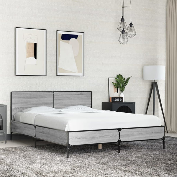 Graues Bettgestell Edidia 140x190cm (Holz und Metall)
