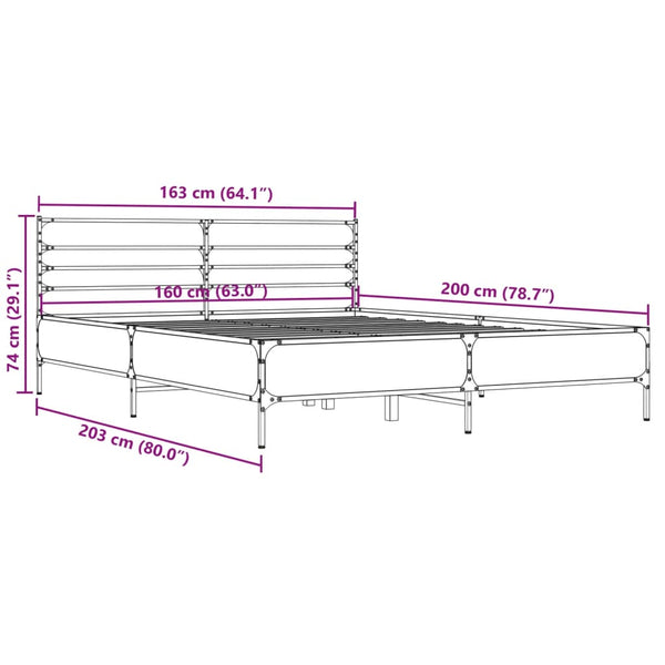 Graues Bettgestell Evghenie 160x200cm (Holz und Metall)
