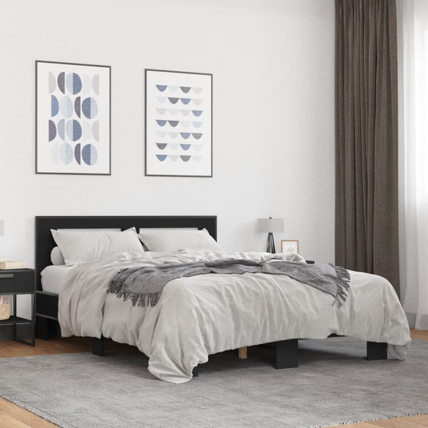 Schwarzes Bettgestell Narcisa 140x200cm (Holz und Metall)