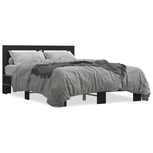 Schwarzes Bettgestell Narcisa 135x190cm (Holz und Metall)