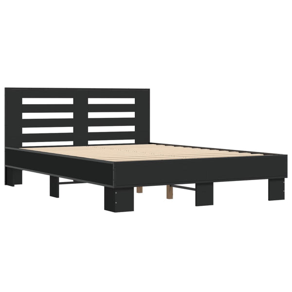 Schwarzes Bettgestell Narcisa 135x190cm (Holz und Metall)