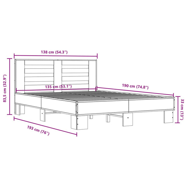 Bettgestell Narcisa Grau 135x190cm (Holz und Metall)