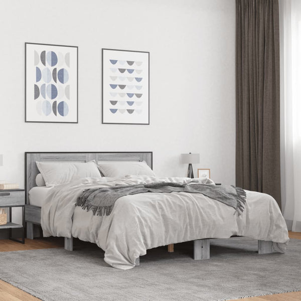 Bettgestell Narcisa Grau 135x190cm (Holz und Metall)