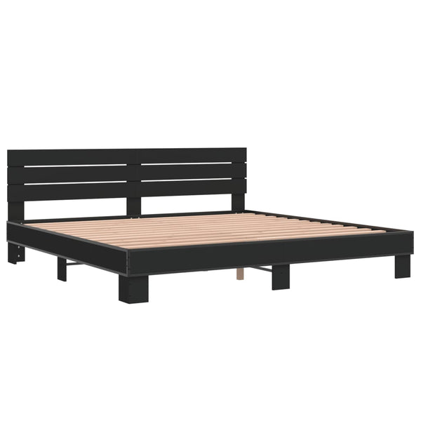 Schwarzes Bettgestell Alfo 200x200cm (Holz und Metall)