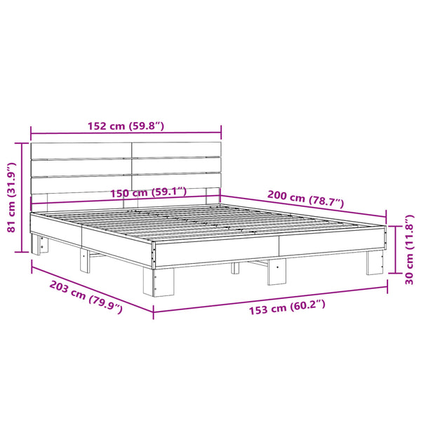 Graues Bettgestell Alfo 150x200cm (Holz und Metall)