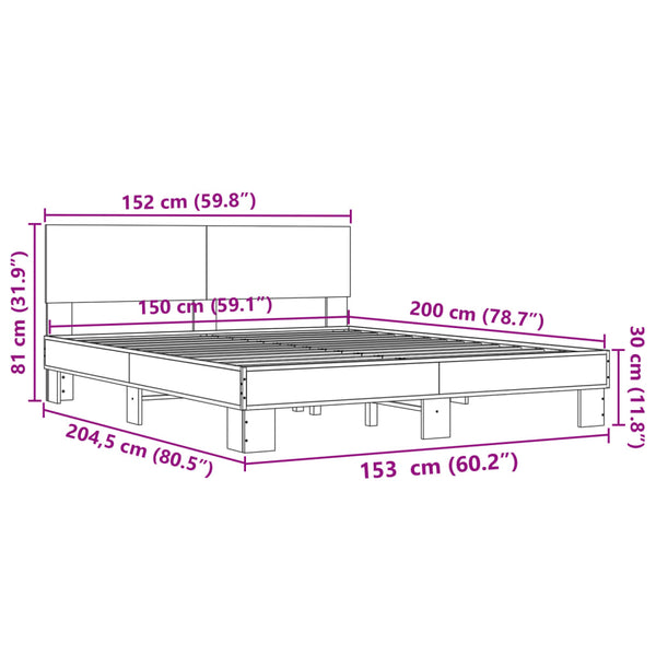 Graues Bettgestell Natu 150x200cm (Holz und Metall)