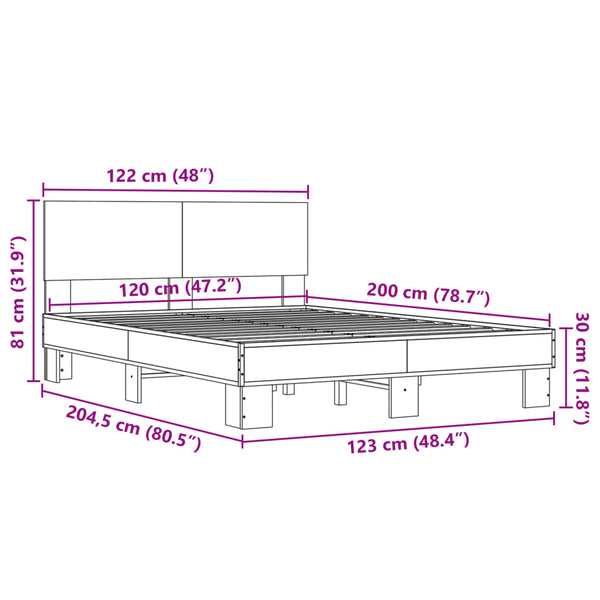 Graues Bettgestell Natu 120x200cm (Holz und Metall)