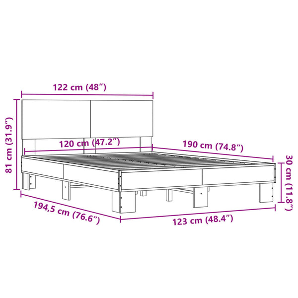 Schwarzes Bettgestell Natu 120x190cm (Holz und Metall)