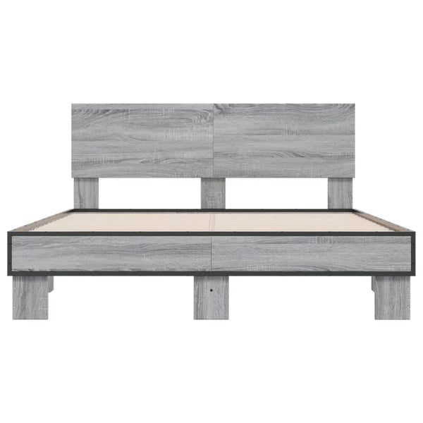 Graues Bettgestell Natu 135x190cm (Holz und Metall)