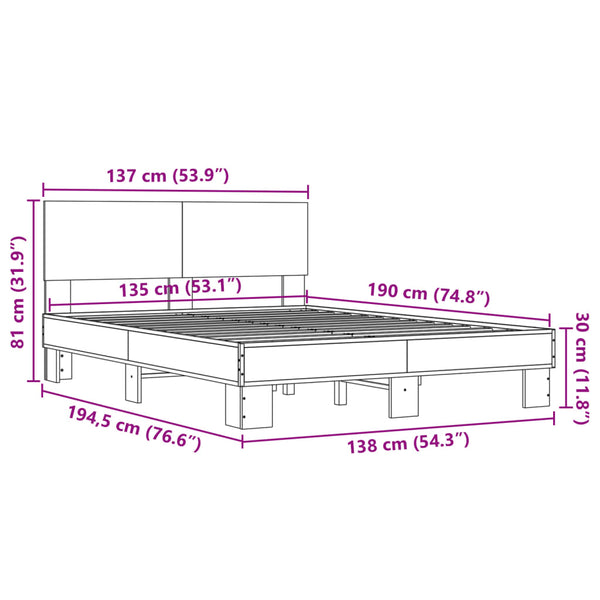 Graues Bettgestell Natu 135x190cm (Holz und Metall)