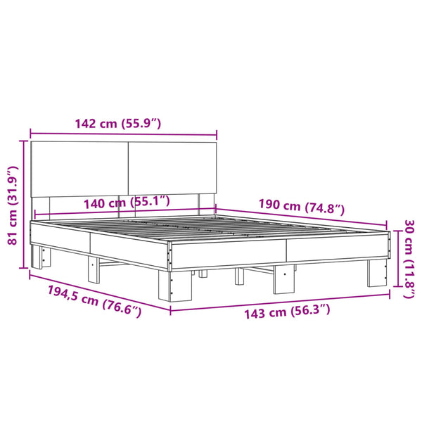 Schwarzes Bettgestell Natu 140x190cm (Holz und Metall)