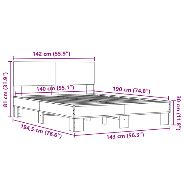 Graues Bettgestell Natu 140x190cm (Holz und Metall)