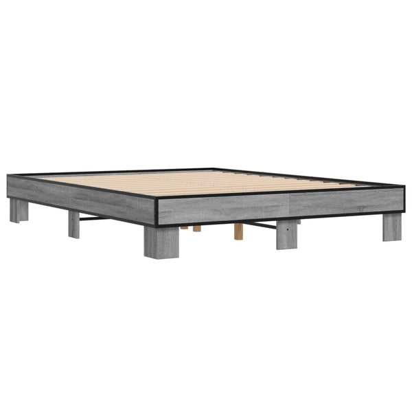 Bettgestell Ladislau 150x200cm, Grau (Holz und Metall)