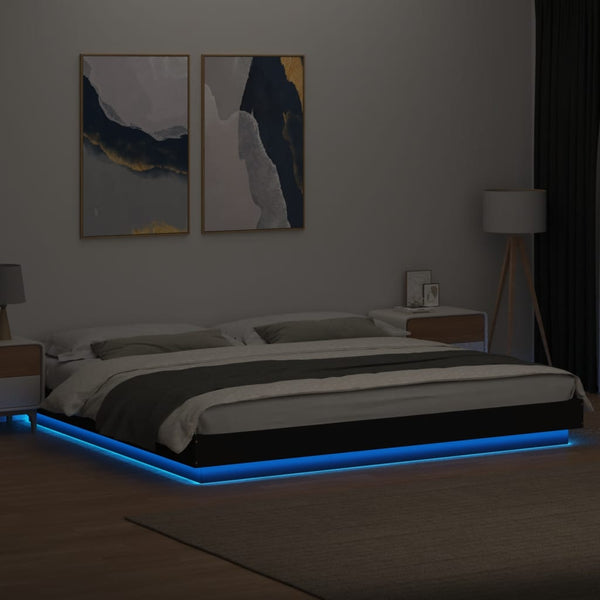 Schwarzes Bettgestell mit LED-Beleuchtung Dmitru 200x200cm (Holz)