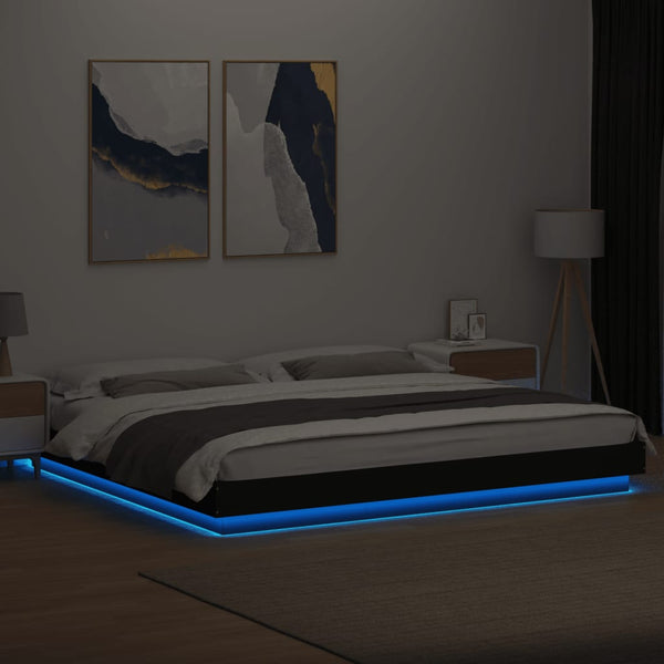 Schwarzes Bettgestell mit LED-Beleuchtung Dmitru 180x200cm (Holz)